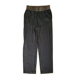 Lika New York Women's XS Loose Fit Black Pant Metallic Waist Band Stretch Pocket